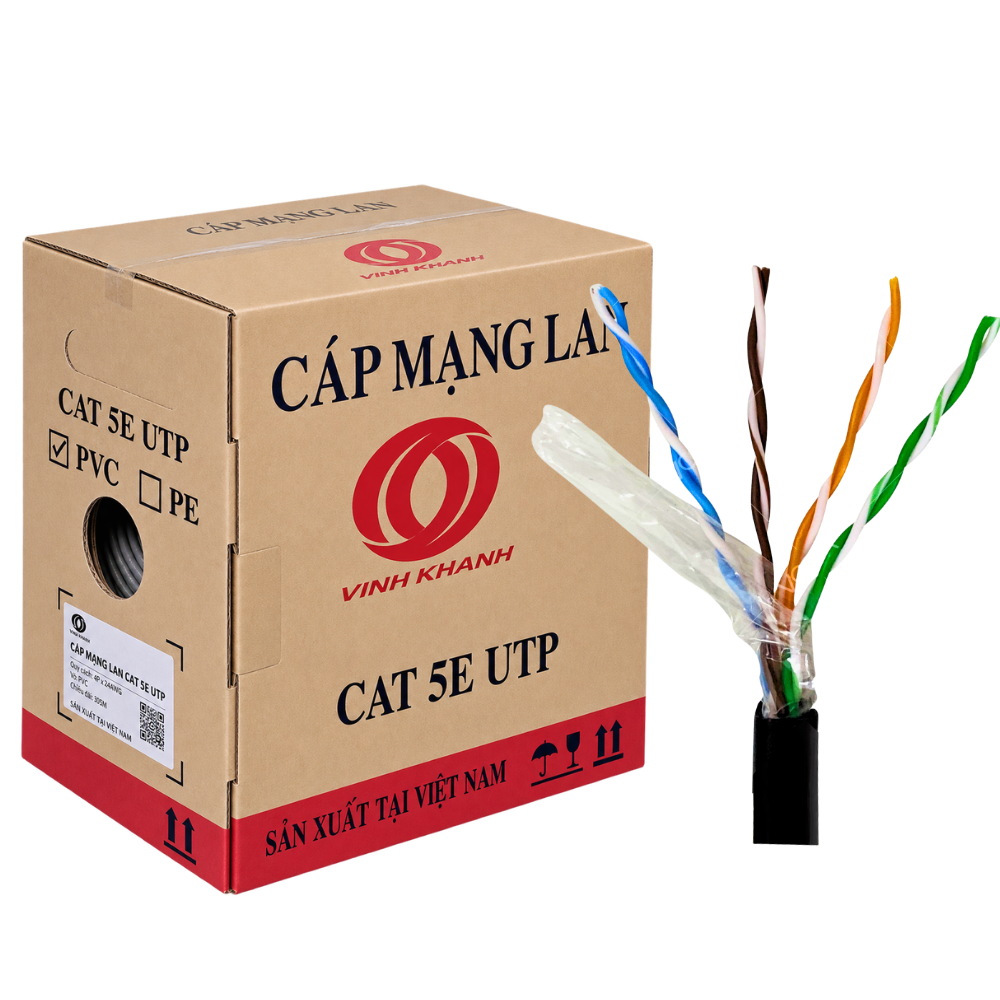 Cáp Mạng VCOM Cat5e UTP 25AWG Solid PE 305m