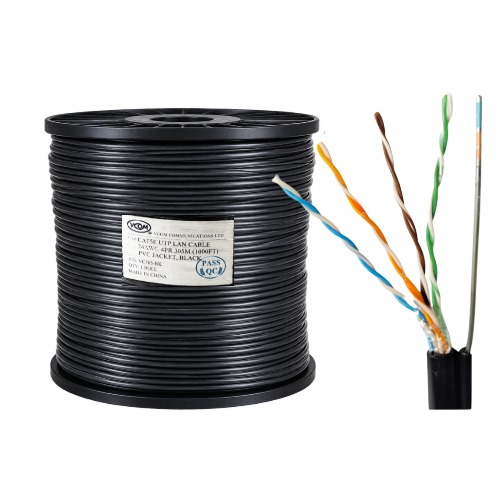 Cáp Mạng VCOM Cat5e UTP 24AWG PE Có Thép Treo 305m