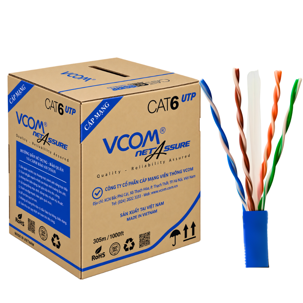 Cáp Mạng VCOM Cat6 UTP 24AWG PVC 305m