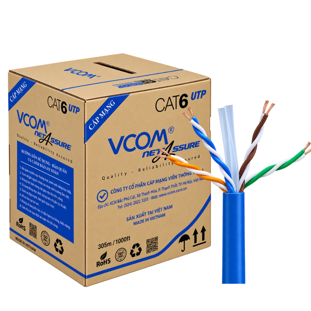 Cáp Mạng VCOM Cat6 UTP 23AWG PVC 305m