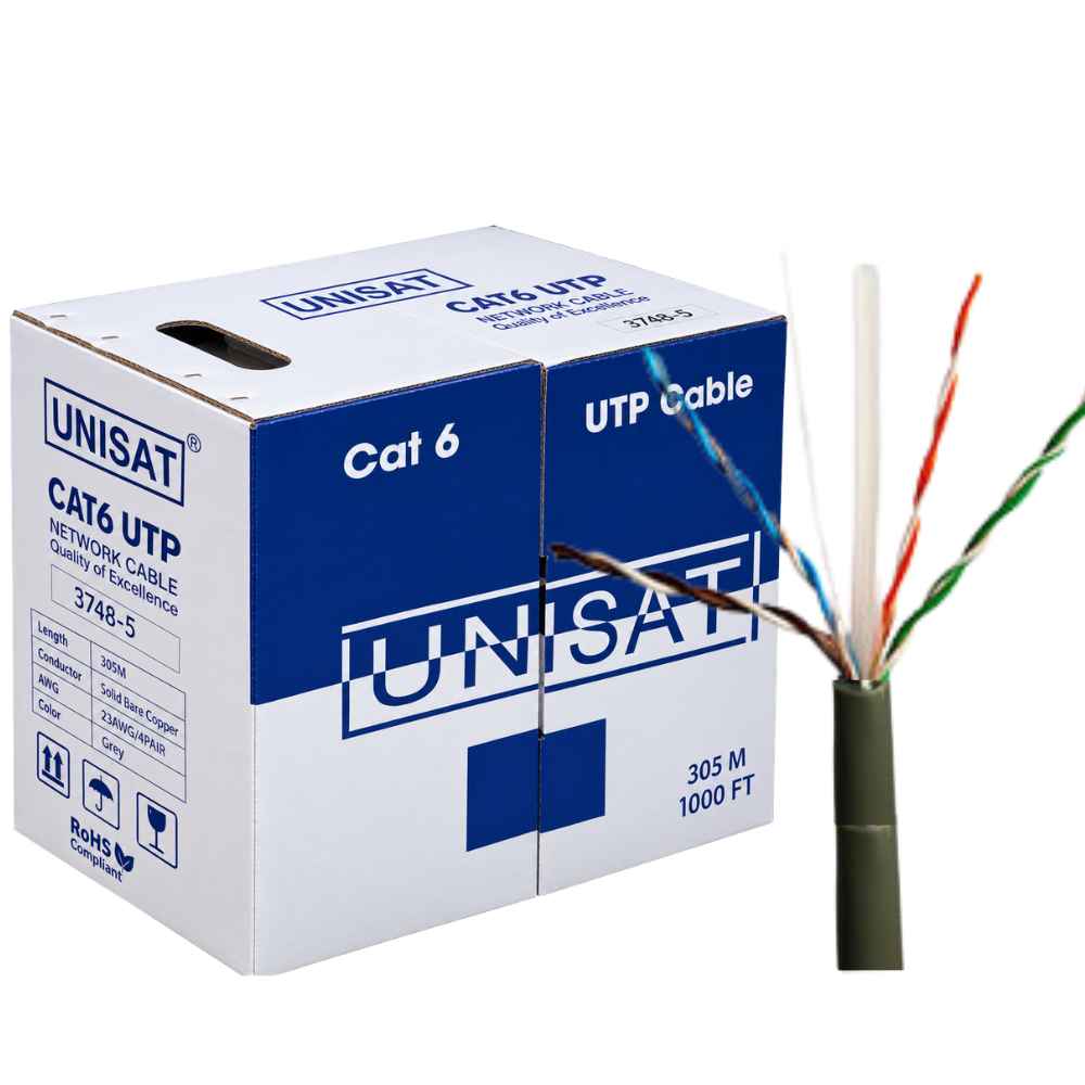 Cáp Mạng UNISAT Cat6 UTP CCA 23AWG 4x2x0.56mm PVC Xám 305m