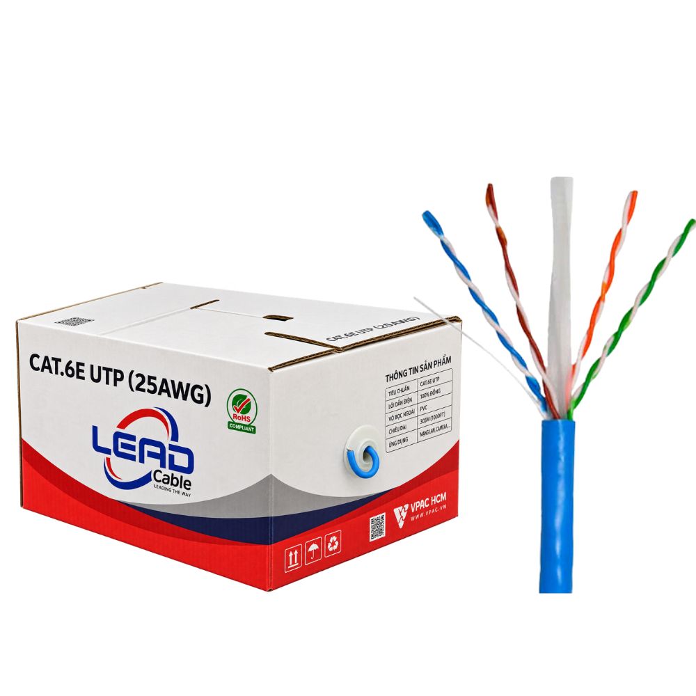 Cáp Mạng Việt Hàn LEAD Cat6E UTP 25AWG PVC 305m