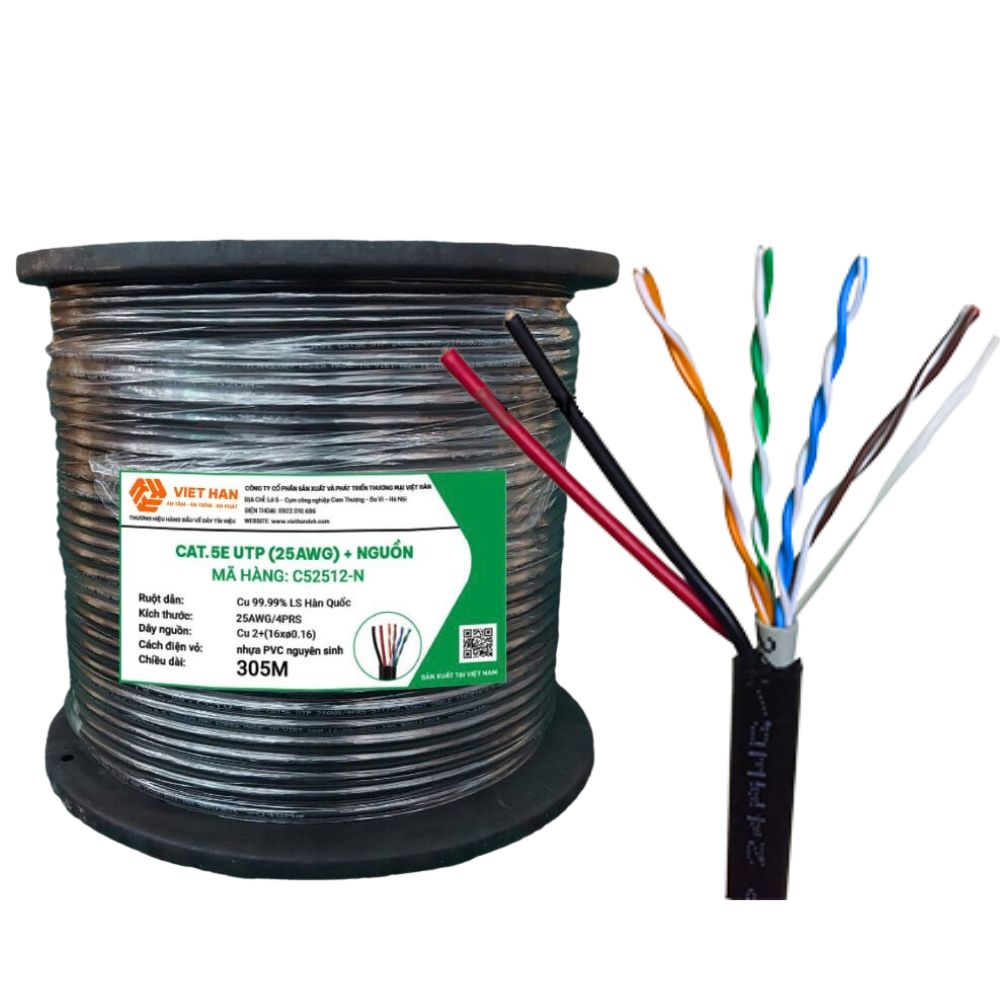 Cáp Mạng Việt Hàn LS-DVH Cat5e UTP 25AWG PE Có Cường Lực 305m