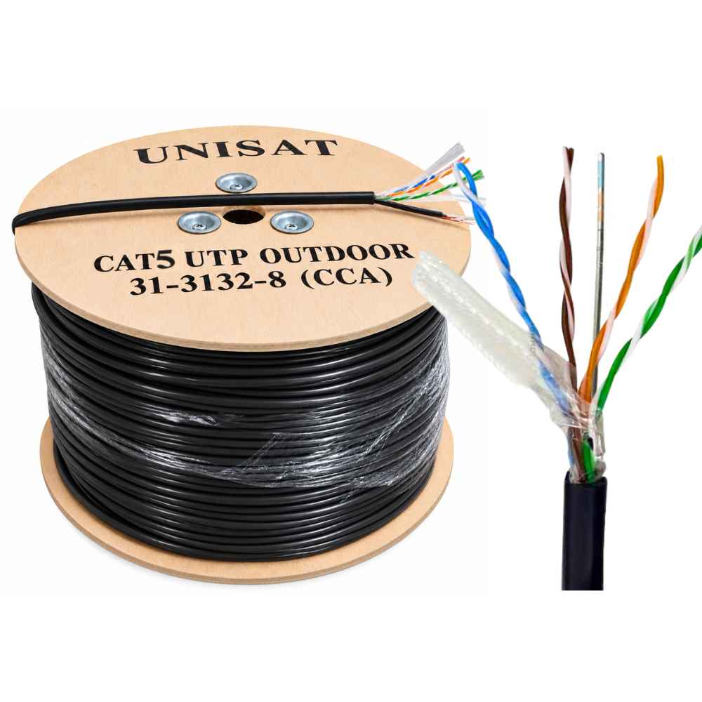 Cáp Mạng Ngoài Trời UNISAT Cat5e FTP CCA 24AWG 4x2x0.51mm PE Có Dây Treo 305m