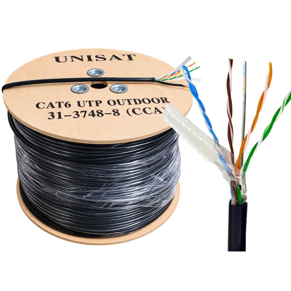 Cáp Mạng Ngoài Trời UNISAT Cat5e UTP CCA 24AWG 4x2x0.51mm PE Có Dây Treo 305m