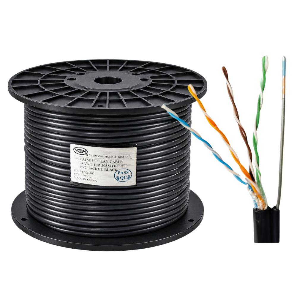 Cáp Mạng VCOM Cat5e UTP 24AWG PE Có Thép Treo 305m