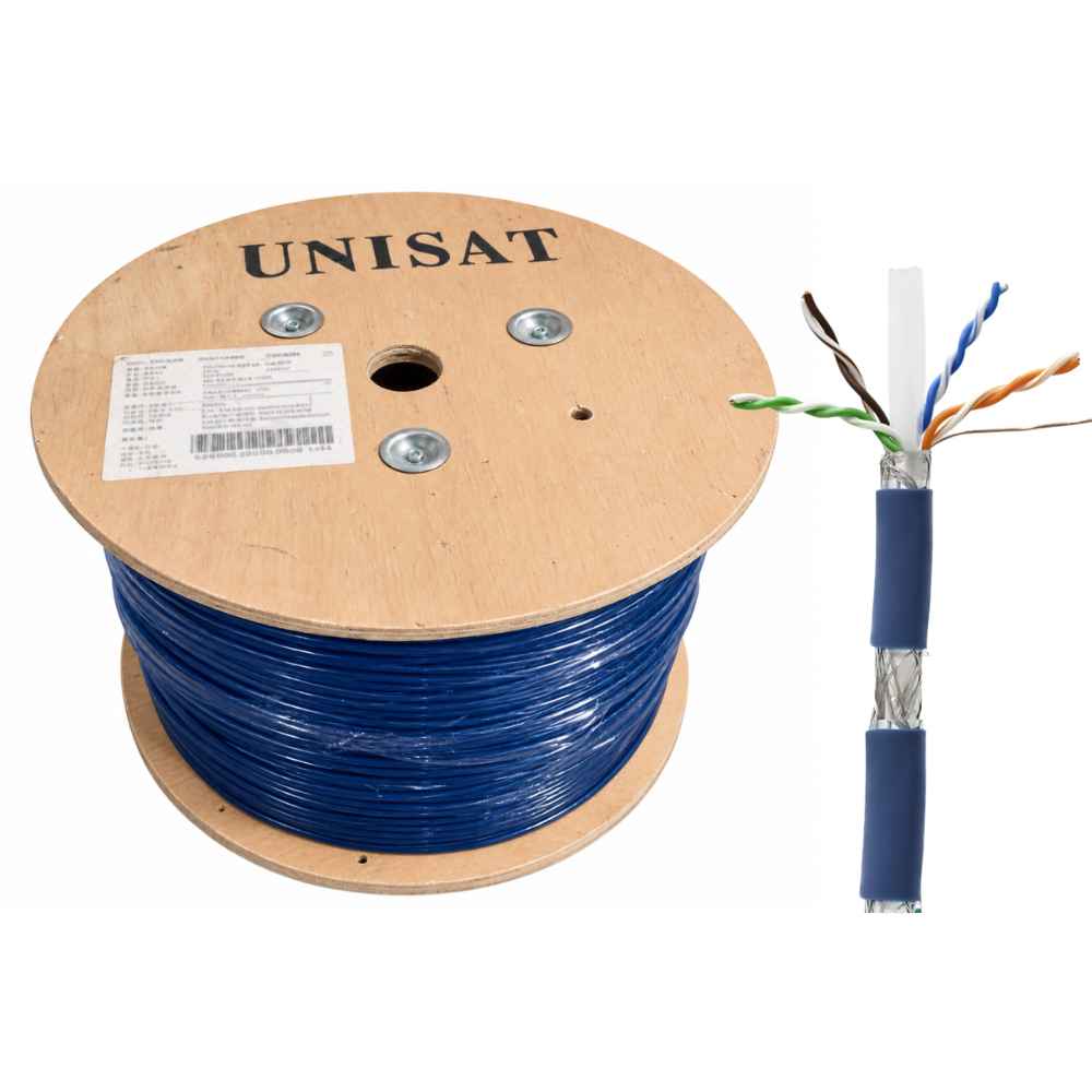 Cáp Mạng UNISAT Cat5e SFTP CCA 24AWG 4x2x0.51mm PVC Xanh Dương 305m