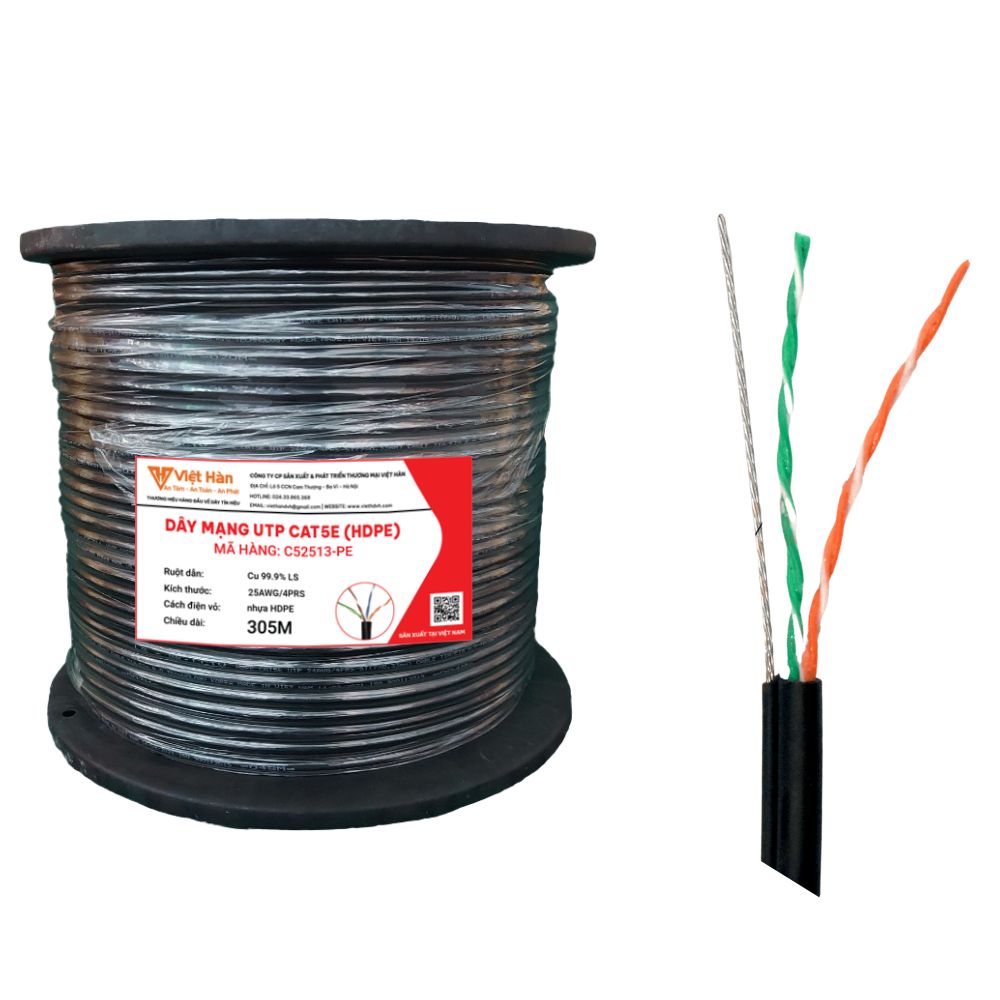 Cáp Mạng Việt Hàn Cat3 25AWG Có Cường Lực PE 500m