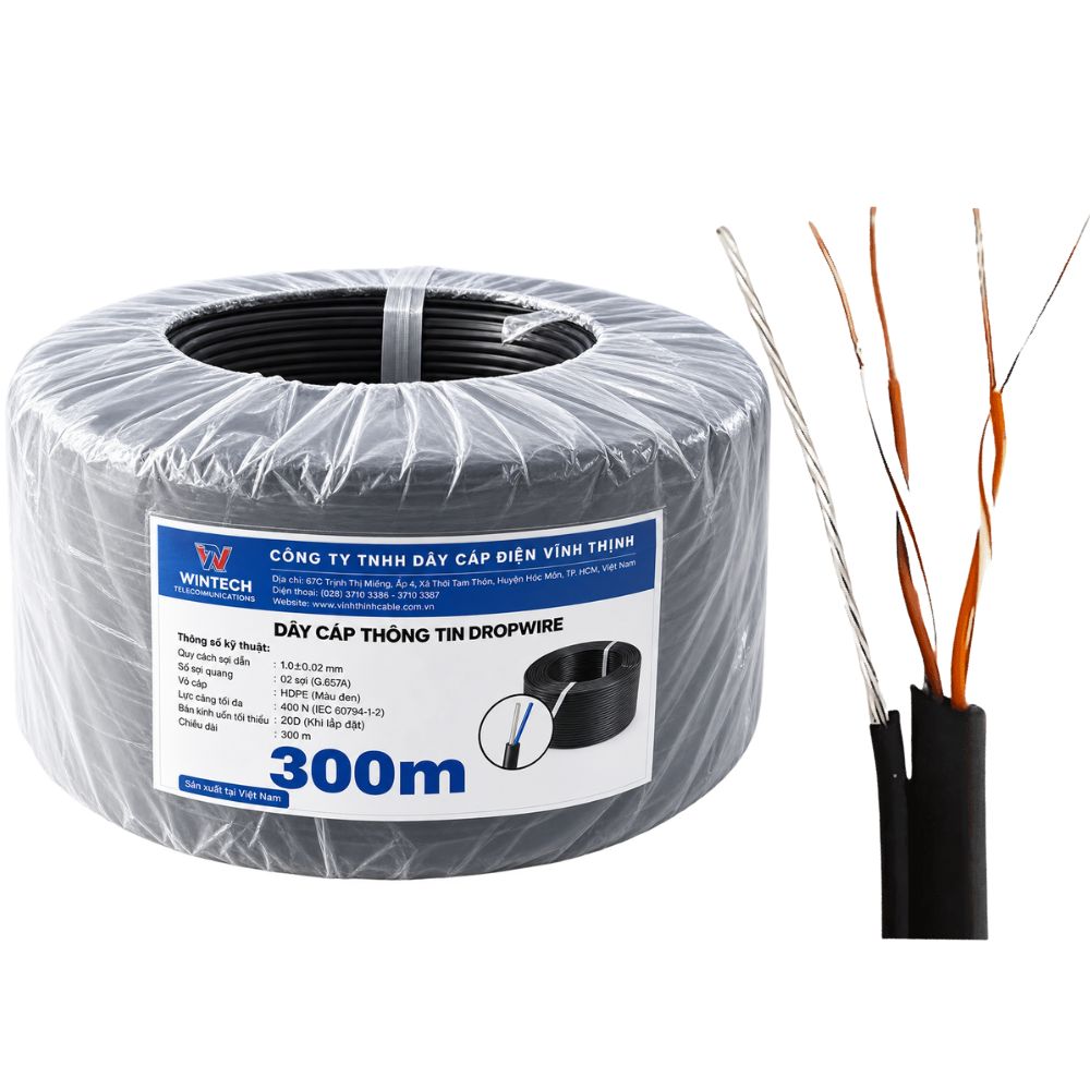 Dây Điện Thoại Vĩnh Thịnh 4 Lõi Đồng 0.45mm Có Thép Treo 300m